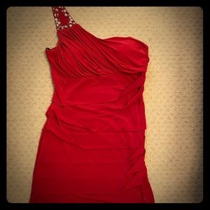 Beaded Bodycon Red Dress with Ruffles